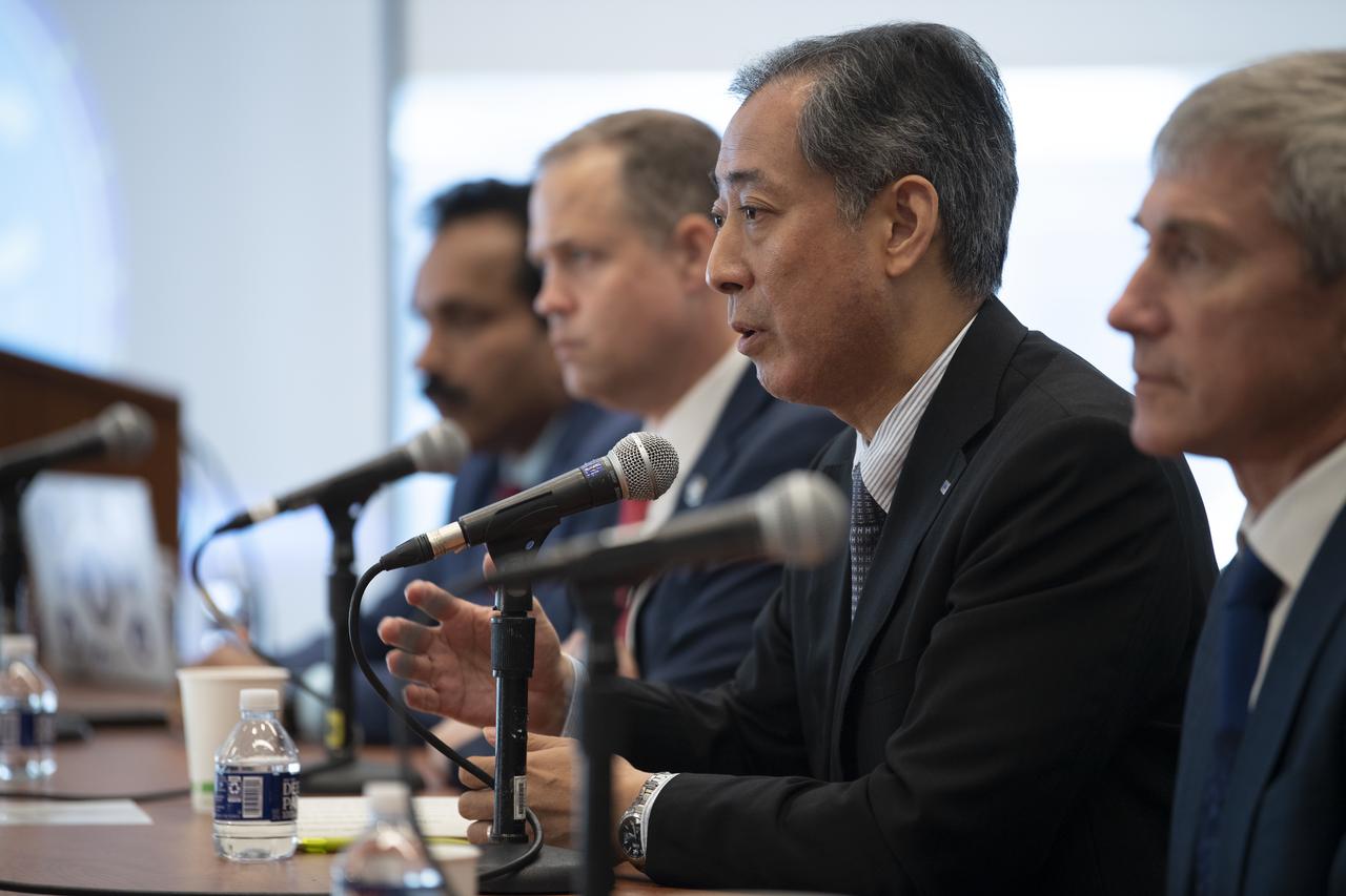 Hiroshi Yamakawa, President of the Japan Aerospace Exploration Agency (JAXA), is seen during the Heads of Agency press conference of the 70th International Astronautical Congress, Monday, Oct. 21, 2019 at the Walter E. Washington Convention Center in Washington. Photo Credit: (NASA/Bill Ingalls)