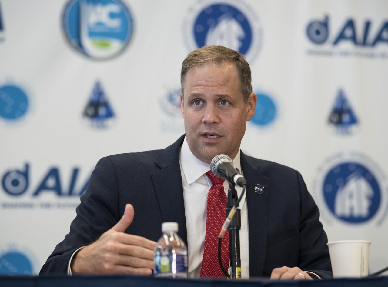 NASA Administrator Jim Bridenstine is seen during the Heads of Agency press conference at the 70th International Astronautical Congress, Monday, Oct. 21, 2019 at the Walter E. Washington Convention Center in Washington. Photo Credit: (NASA/Bill Ingalls)