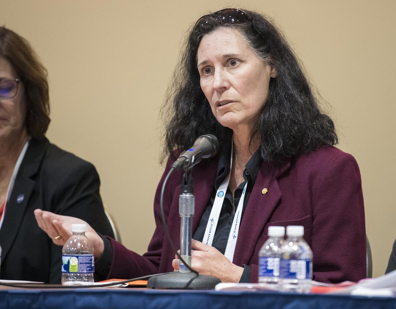 Michelle Rucker, Lead of the Mars Integration Group at NASA, is seen during a discussion titled “ISS-Moon-Mars: Using Spaceflight Platforms to Study and Simulate Future Missions” during the the70th International Astronautical Congress, Monday, Oct. 21, 2019 at the Walter E. Washington Convention Center in Washington. Photo Credit: (NASA/Joel Kowsky)