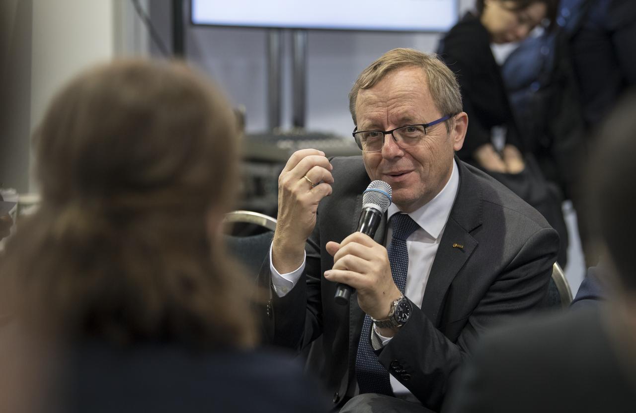 Dr Johann-Dietrich Worner, Director General, European Space Agency (ESA), answers questions during a Heads of Agency interactive session with students at the 70th International Astronautical Congress, Monday, Oct. 21, 2019 at the Walter E. Washington Convention Center in Washington. Photo credit: (NASA/Aubrey Gemignani)