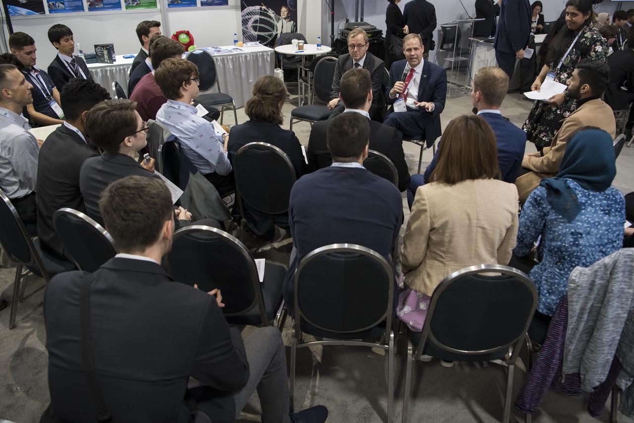 NASA Administrator Jim Bridenstine answers questions during a Heads of Agency interactive session with students at the 70th International Astronautical Congress, Monday, Oct. 21, 2019 at the Walter E. Washington Convention Center in Washington. Photo credit: (NASA/Aubrey Gemignani)
