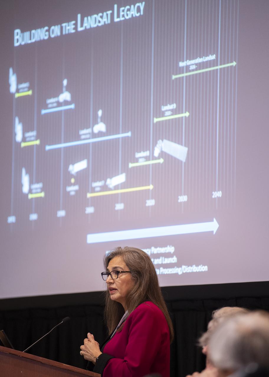 Sandra Cauffman, acting Director of NASA's Earth Science Division, is seen during a special session titled “Home Planet 2030 – The Role of Earth Observations in Studying Our Planet” at the 70th International Astronautical Congress, Tuesday, Oct. 22, 2019 at the Walter E. Washington Convention Center in Washington. Photo Credit: (NASA/Joel Kowsky)