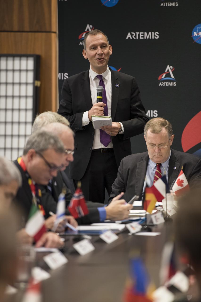 NASA Associate Administrator for the Science Mission Directorate, Dr. Thomas Zurbuchen, speaks during a multilateral meeting of the heads of space agencies at the 70th International Astronautical Congress, Tuesday, Oct. 22, 2019 in Washington. Photo Credit: (NASA/Aubrey Gemignani)