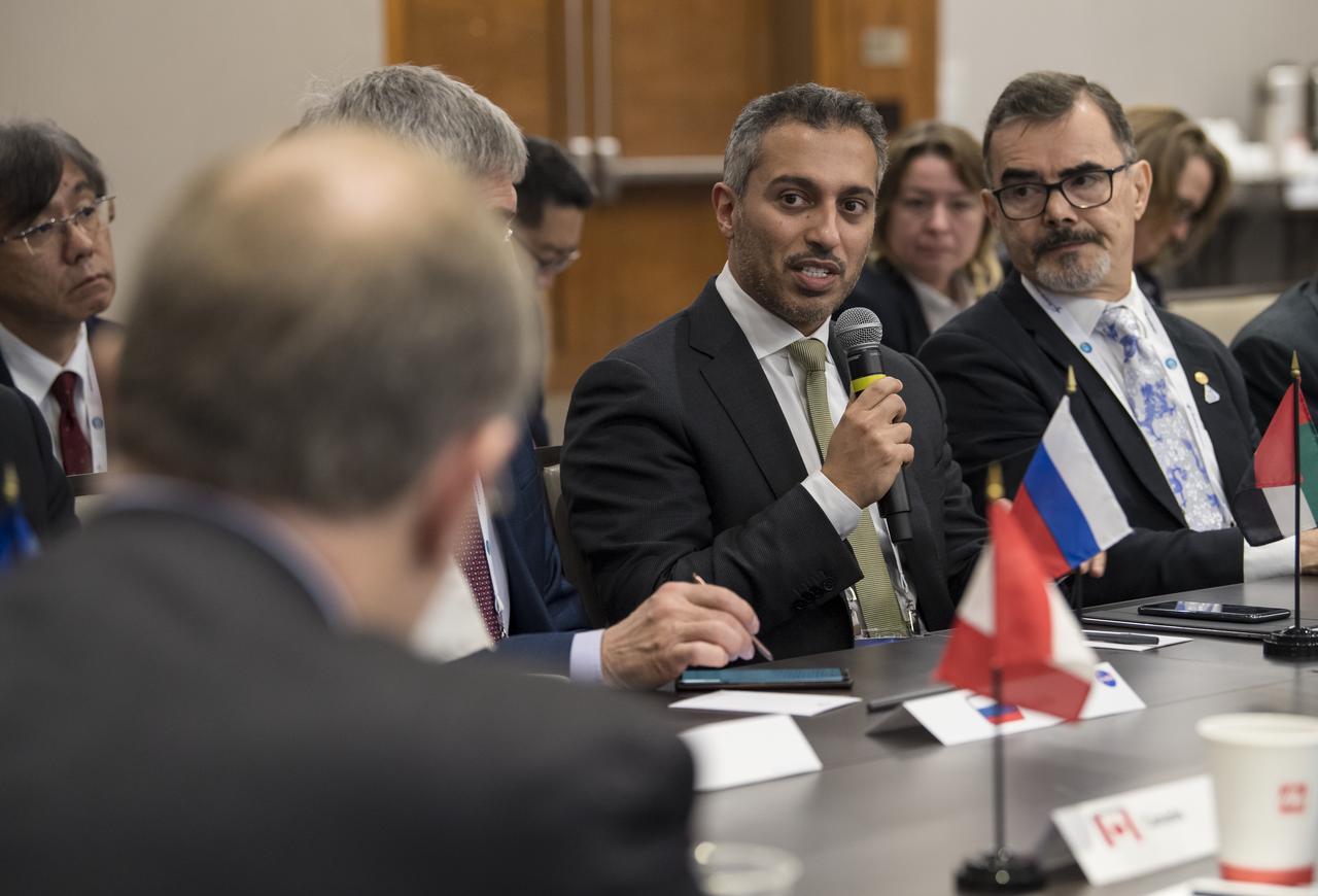 Chairman of the UAE Space Agency (UAESA), H.E. Dr. Ahmad bin Abdulla Humaid Belhoul Al Falasi, speaks during a multilateral meeting of the heads of space agencies at the 70th International Astronautical Congress, Tuesday, Oct. 22, 2019 in Washington. Photo Credit: (NASA/Aubrey Gemignani)