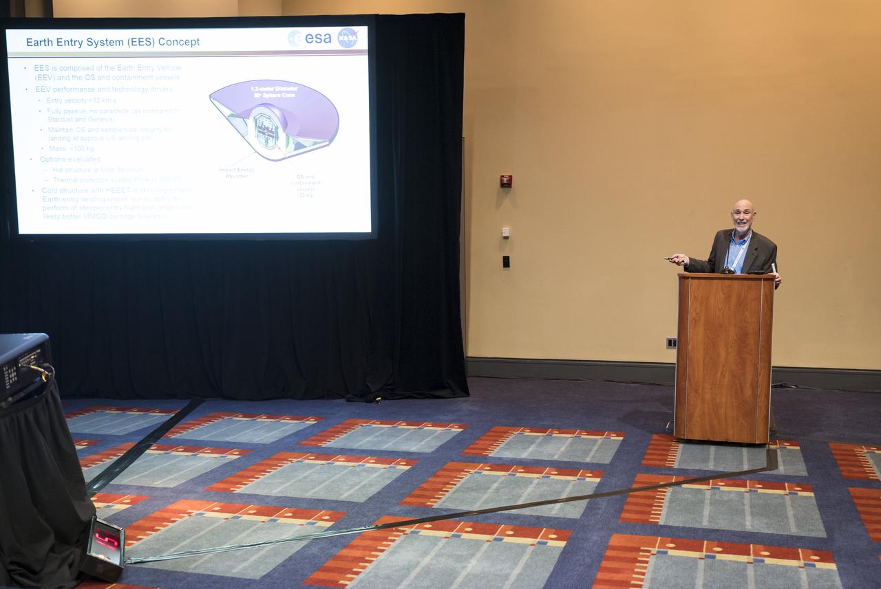 Brian Muirhead, Pre-project Manager of Mars Sample Return at NASA’s Jet Propulsion Laboratory is seen during a keynote titled “Mars Sample Return Mission Concept Status” at the 70th International Astronautical Congress, Wednesday, Oct. 23, 2019 at the Walter E. Washington Convention Center in Washington. Photo Credit: (NASA/Aubrey Gemignani)
