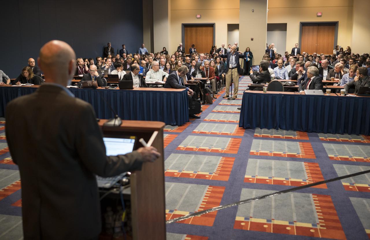 An audience member asks Brian Muirhead, Pre-project Manager of Mars Sample Return at NASA’s Jet Propulsion Laboratory a question after he gave a keynote titled “Mars Sample Return Mission Concept Status” at the 70th International Astronautical Congress, Wednesday, Oct. 23, 2019 at the Walter E. Washington Convention Center in Washington. Photo Credit: (NASA/Aubrey Gemignani)