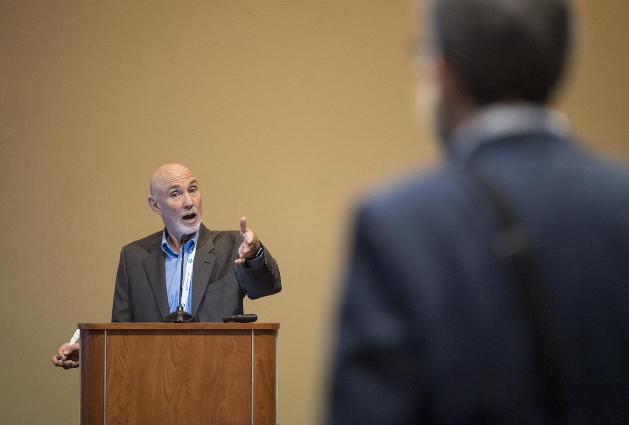 Brian Muirhead, Pre-project Manager of Mars Sample Return at NASA’s Jet Propulsion Laboratory answers a question by NASA Chief Scientist, Jim Green, after giving a keynote titled “Mars Sample Return Mission Concept Status” at the 70th International Astronautical Congress, Wednesday, Oct. 23, 2019 at the Walter E. Washington Convention Center in Washington. Photo Credit: (NASA/Aubrey Gemignani)