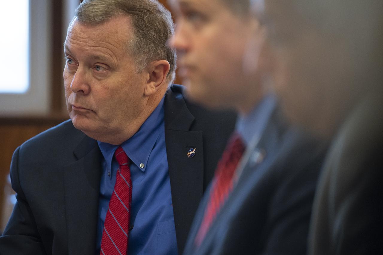 NASA Deputy Administrator Jim Morhard is seen along side NASA Administrator Jim Bridenstine during a meeting with Sylvain Laporte, President of the Canadian Space Agency, at the 70th International Astronautical Congress, Wednesday, Oct. 23, 2019 in Washington. Photo Credit: (NASA/Joel Kowsky)