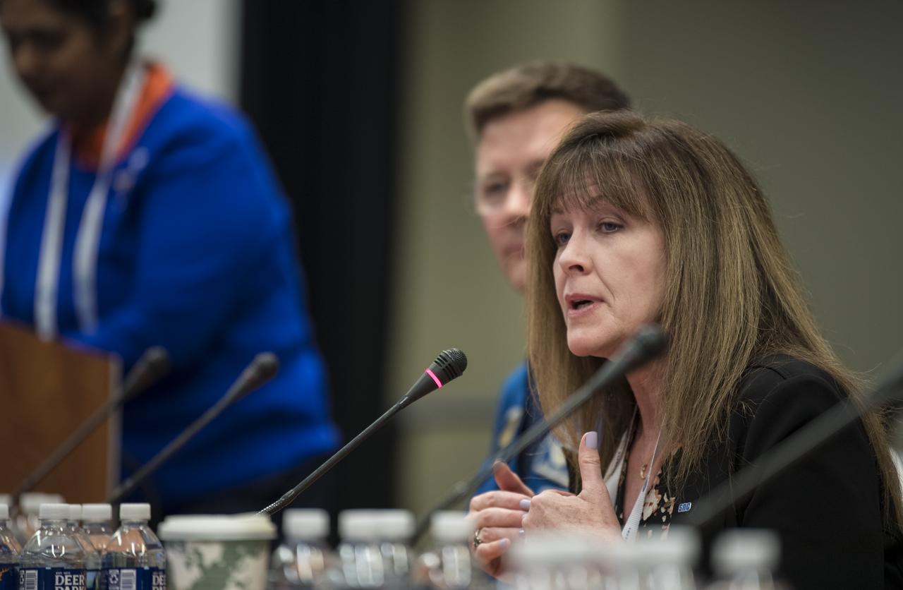 Former NASA astronaut Janet Kavandi speaks about her time in space at a STEM day session with students during the 70th International Astronautical Congress, Wednesday, Oct. 23, 2019 at the Walter E. Washington Convention Center in Washington. Photo credit: (NASA/Aubrey Gemignani)
