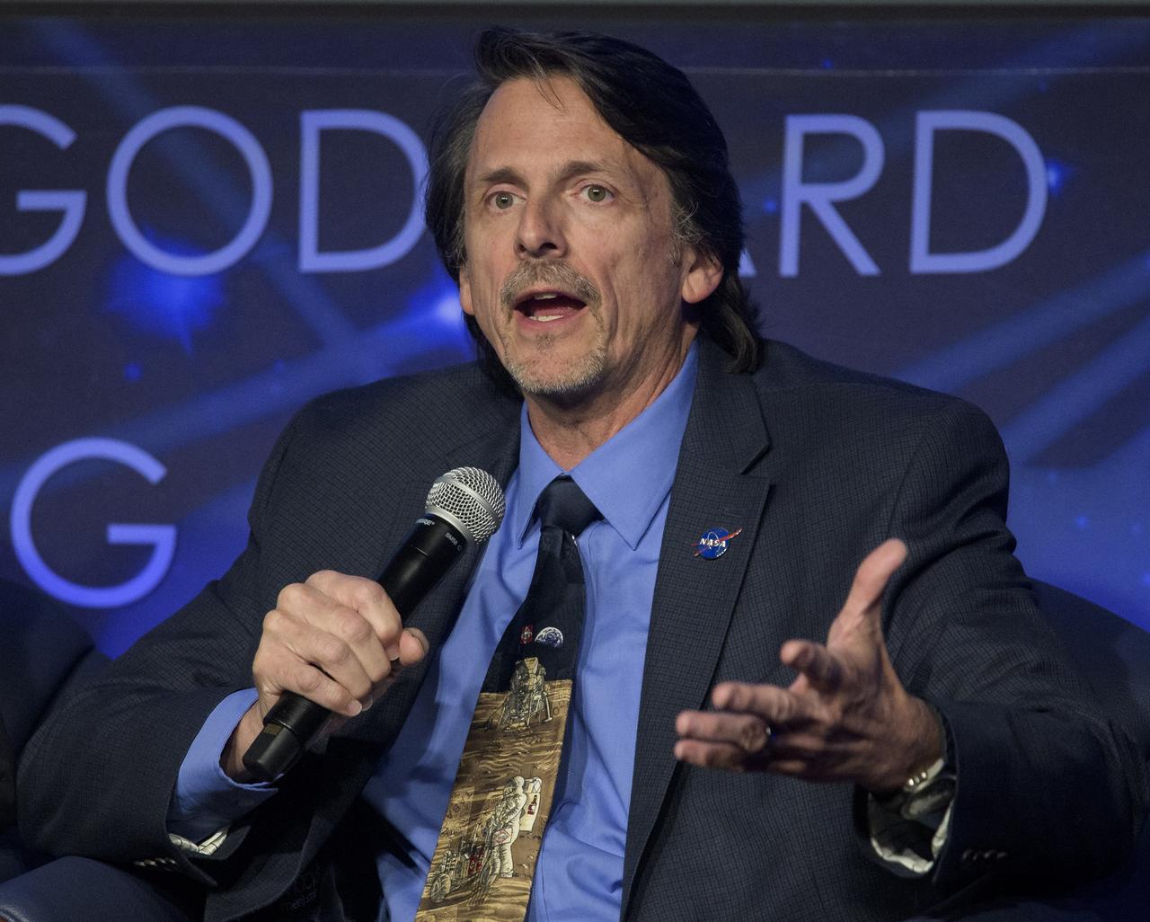 Steve Clarke, Deputy Associate Administrator for Exploration in NASA’s Science Mission Directorate, answers a question from the audience during an interactive STEM discussion with students attending the 70th International Astronautical Congress, Wednesday, Oct. 23, 2019, at NASA Headquarters in Washington. Photo Credit: (NASA/Joel Kowsky)