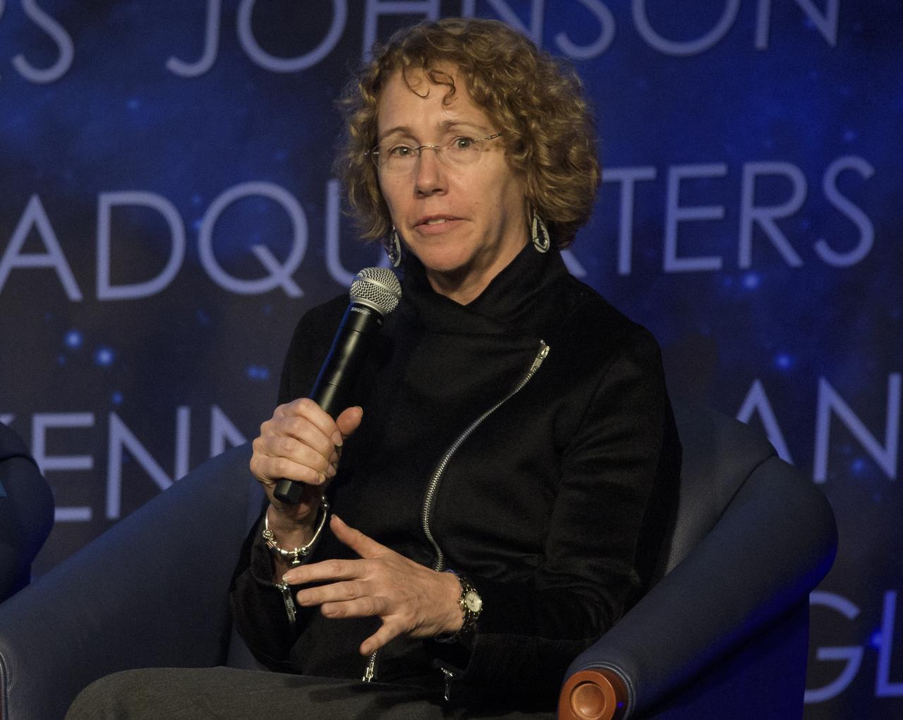 Former NASA astronaut and co-chair of the local organizing committee for the International Astronautical Congress Sandy Magnus is seen during an interactive STEM discussion with students attending the 70th International Astronautical Congress, Wednesday, Oct. 23, 2019, at NASA Headquarters in Washington. Photo Credit: (NASA/Joel Kowsky)