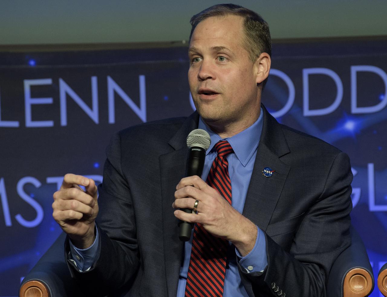 NASA Administrator Jim Bridenstine speaks about the agency’s Artemis program during an interactive STEM discussion with students attending the 70th International Astronautical Congress, Wednesday, Oct. 23, 2019, at NASA Headquarters in Washington. Photo Credit: (NASA/Joel Kowsky)