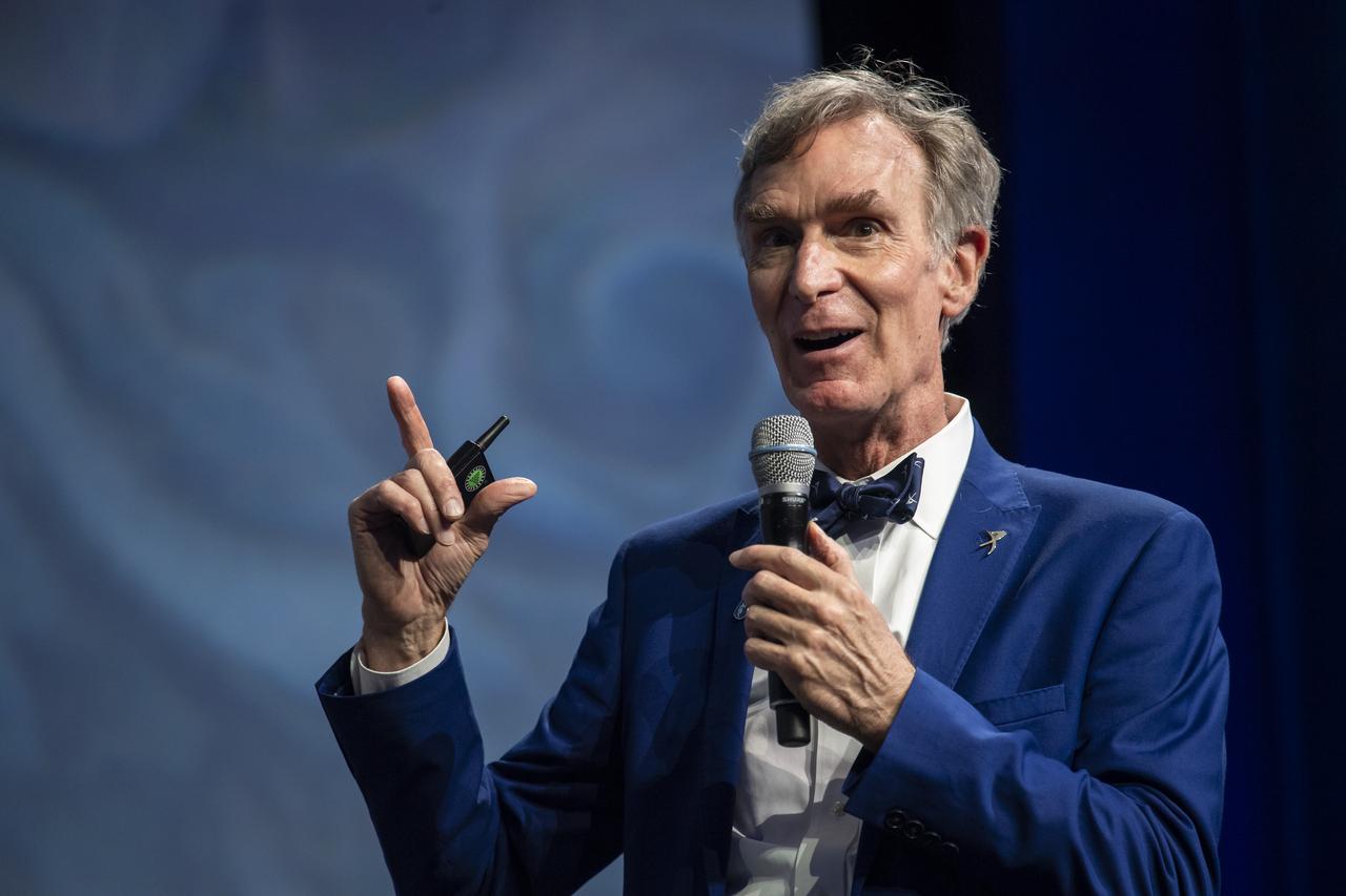 Bill Nye, Chief Executive Officer, The Planetary Society, speaks during a session titled, “Europa Clipper: Making a Mission to Understand Our Place in the Universe” at the 70th International Astronautical Congress, Wednesday, Oct. 23, 2019 at the Walter E. Washington Convention Center in Washington. Photo credit: (NASA/Aubrey Gemignani)