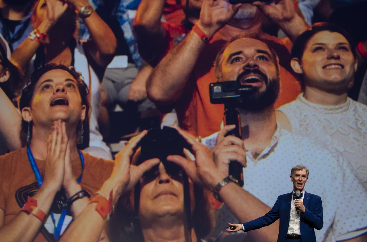 Bill Nye, Chief Executive Officer, The Planetary Society, speaks during a session titled, “Europa Clipper: Making a Mission to Understand Our Place in the Universe” at the 70th International Astronautical Congress, Wednesday, Oct. 23, 2019 at the Walter E. Washington Convention Center in Washington. Photo credit: (NASA/Aubrey Gemignani)