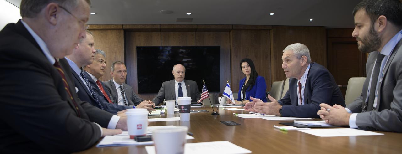 Avi Blasberger, Director of the Israel Space Agency (ISA), 2nd from right, meets with NASA Administrator Jim Bridenstine, 2nd from left, during the 70th International Astronautical Congress, Thursday, Oct. 24, 2019, in Washington. Photo Credit: (NASA/Bill Ingalls)