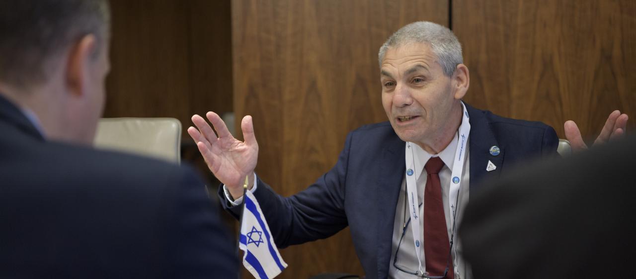 Avi Blasberger, Director of the Israel Space Agency (ISA) meets with NASA Administrator Jim Bridenstine during the 70th International Astronautical Congress, Thursday, Oct. 24, 2019, in Washington. Photo Credit: (NASA/Bill Ingalls)