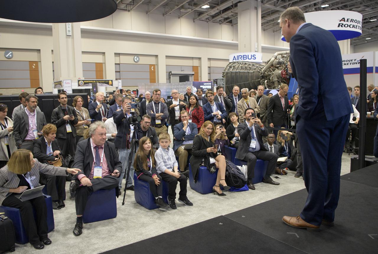 NASA Administrator Jim Bridenstine answers questions during a media availability at the 70th International Astronautical Congress, Thursday, Oct. 24, 2019, in Washington. Photo Credit: (NASA/Bill Ingalls)