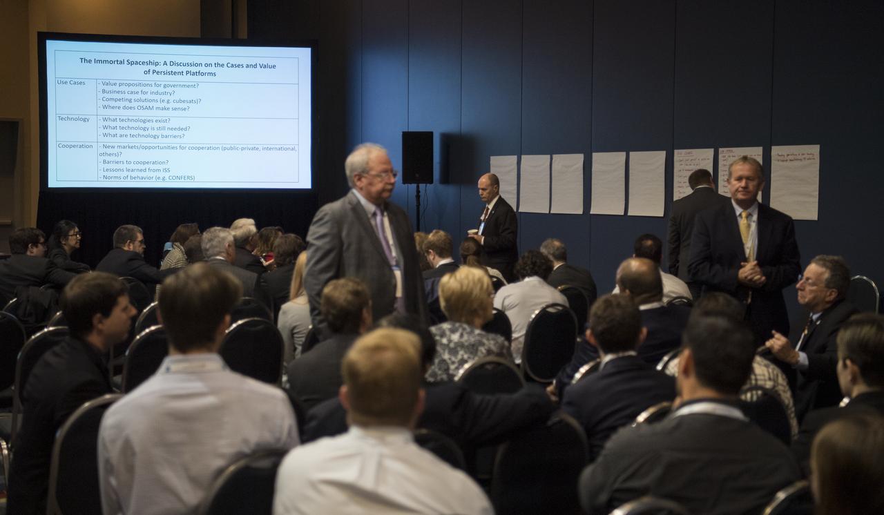 Audience members participate in a special session titled ”The Immortal Spaceship: A Discussion on the Use Cases and Value of Persistent Platforms” at the 70th International Astronautical Congress, Thursday, Oct. 24, 2019, at the Walter E. Washington Convention Center in Washington. Photo Credit: (NASA/Joel Kowsky)