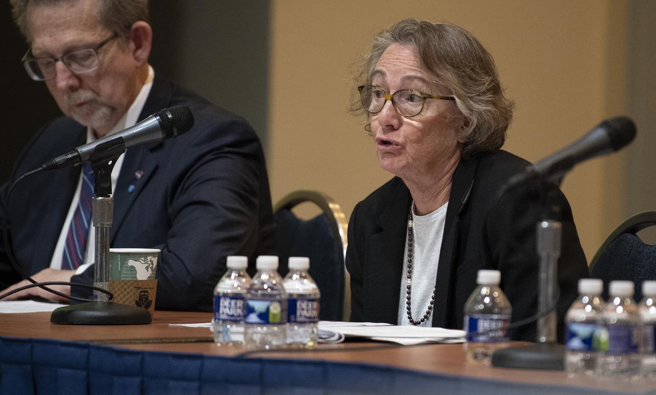 Lisa Pratt, NASA's Planetary Protection Officer, answers a question from the audience during a special session titled “Planetary Protection for the Future: Science, Exploration, and Commerce” at the 70th International Astronautical Congress, Thursday, Oct. 24, 2019, at the Walter E. Washington Convention Center in Washington. Photo Credit: (NASA/Joel Kowsky)