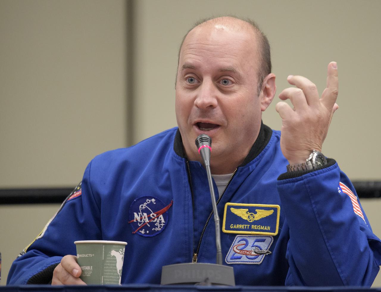 Former NASA astronaut Garrett Reisman talks about his time in space at a STEM day session with students during the 70th International Astronautical Congress, Thursday, Oct. 24, 2019, in Washington. Photo Credit: (NASA/Bill Ingalls)