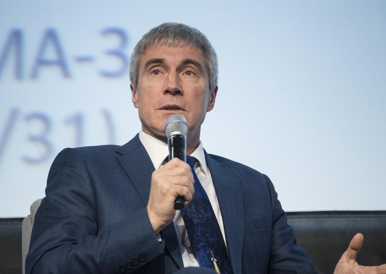 Roscosmos cosmonaut and executive director for piloted spaceflights, Sergey Krikalev, speaks during an astronaut panel discussion at the 70th International Astronautical Congress, Friday, Oct. 25, 2019, at the Walter E. Washington Convention Center in Washington. Photo credit: (NASA/Aubrey Gemignani)