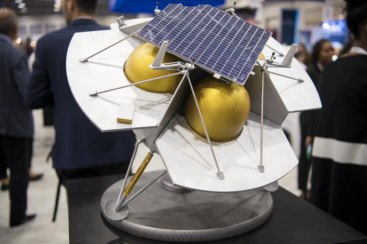 A model of a lunar lander is seen at the NASA exhibit during the 70th International Astronautical Congress, Friday, Oct. 25, 2019, at the Walter E. Washington Convention Center in Washington. Photo credit: (NASA/Aubrey Gemignani)