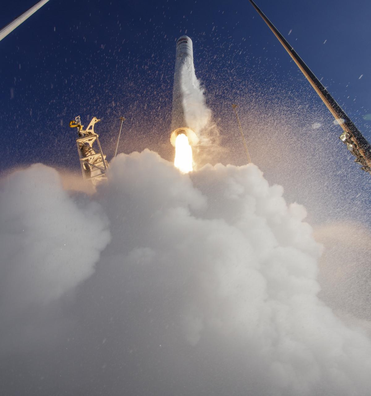 The Northrop Grumman Antares rocket, with Cygnus resupply spacecraft onboard, launches from Pad-0A of NASA's Wallops Flight Facility, Saturday, November 2, 2019, in Virginia.  Northrop Grumman’s 12th contracted cargo resupply mission with NASA to the International Space Station will deliver about 8,200 pounds of science and research, crew supplies and vehicle hardware to the orbital laboratory and its crew. Photo Credit: (NASA/Bill Ingalls)