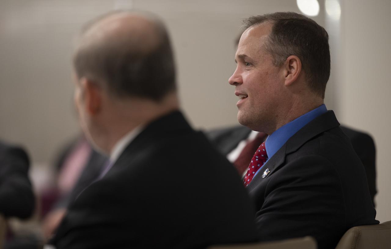 NASA Administrator Jim Bridenstine speaks along side NASA Associate Administrator for the Human Exploration and Operations Mission Directorate Douglas Loverro during a discussion moderated by Jeff Foust, senior staff writer at SpaceNews, at the 3rd Annual SpaceNews Awards, Tuesday, Dec. 10, 2019, at Hogan Lovells in Washington. Photo Credit: (NASA/Joel Kowsky)