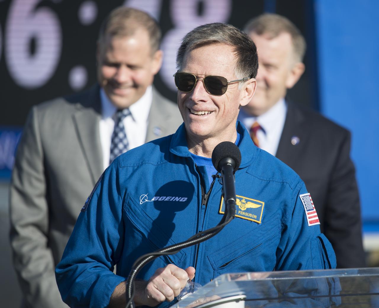 Boeing astronaut Chris Ferguson is seen during a press conference ahead of the Boeing Orbital Flight Test mission, Thursday, Dec. 19, 2019, at NASA’s Kennedy Space Center in Florida. Ferguson and NASA astronauts Nicole Mann and Michael Fincke are assigned to fly on Boeing’s Crew Flight Test. The uncrewed Orbital Flight Test will be Starliner’s maiden mission to the International Space Station for NASA's Commercial Crew Program. The mission, currently targeted for a 6:36 a.m. EST launch on Dec. 20, will serve as an end-to-end test of the system's capabilities. Photo Credit: (NASA/Joel Kowsky)