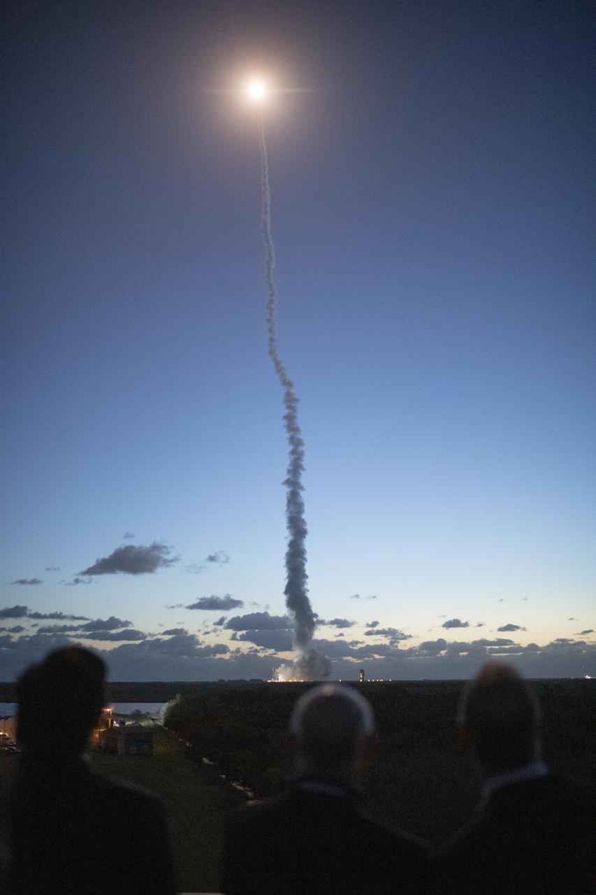 Florida Gov. Ron DeSantis (R), left, Tory Bruno, president and CEO of United Launch Alliance, and NASA Administrator Jim Bridenstine watch as a United Launch Alliance Atlas V rocket with Boeing’s CST-100 Starliner spacecraft onbaord launches from Space Launch Complex 41 at Cape Canaveral Air Force Station, Friday, Dec. 20, 2019, from NASA’s Kennedy Space Center in Florida. The uncrewed Orbital Flight Test launched at 6:36 a.m. EST and is Starliner’s maiden mission to the International Space Station for NASA's Commercial Crew Program. The mission will serve as an end-to-end test of the system's capabilities. Photo Credit: (NASA/Joel Kowsky)