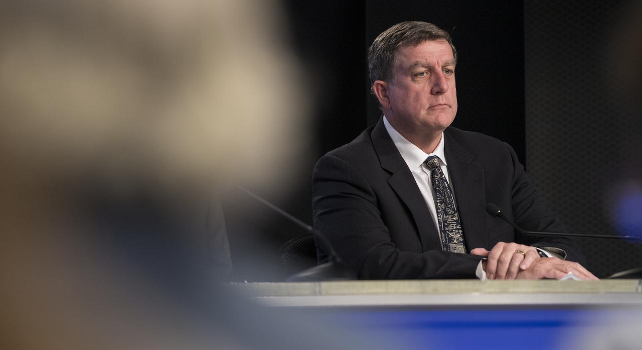 NASA ISS Program Manager Kirk Shireman is seen during a press conference at NASA's Kennedy Space Center following the launch of Boeing’s Starliner spacecraft onboard a United Launch Alliance Atlas V rocket, Friday, Dec. 20, 2019, at Cape Canaveral Air Force Station in Florida. After a successful launch at 6:36 a.m. EST, Boeing’s CST-100 Starliner is in an unplanned, but stable orbit. The team is assessing what test objectives can be achieved before the spacecraft’s return to land in White Sands, New Mexico. Photo Credit: (NASA/Joel Kowsky)