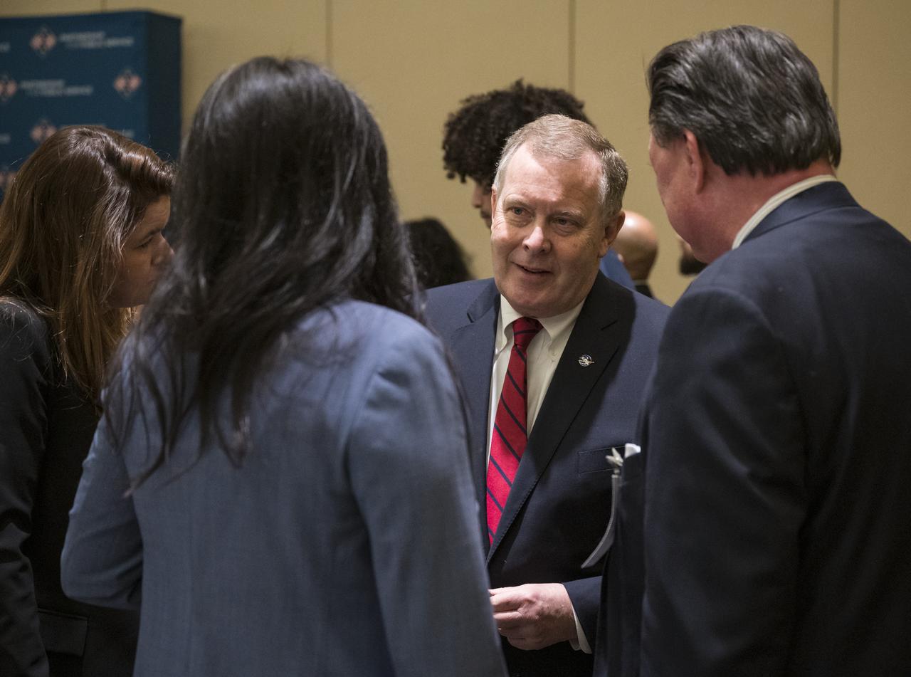 NASA Deputy Administrator Jim Morhard, center, speaks with guests, after accepting the Best Place to Work award for large federal government agencies for NASA, Friday, Jan. 10, 2020 at the Ronald Reagan Building in Washington. Photo Credit: (NASA/Aubrey Gemignani)