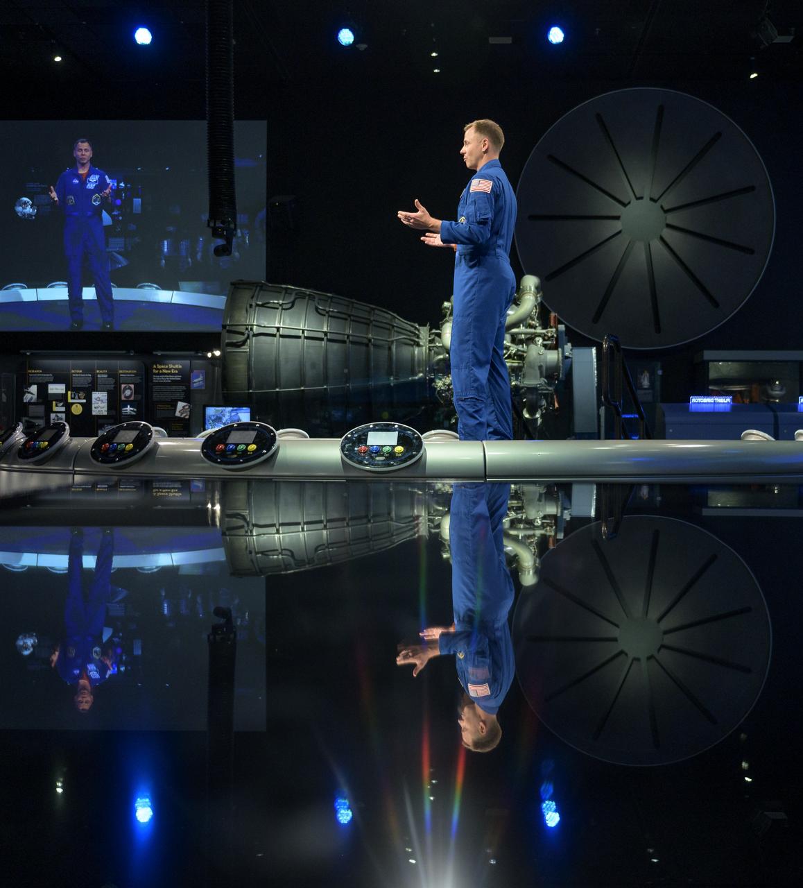 NASA astronaut Nick Hague talks about his experiences onboard the International Space Station, Tuesday, Jan. 14, 2020, at the Smithsonian National Air and Space Museum in Washington. Hague most recently spent 203 days living and working onboard the International Space Station as part of Expeditions 59 and 60. Photo Credit: (NASA/Bill Ingalls)