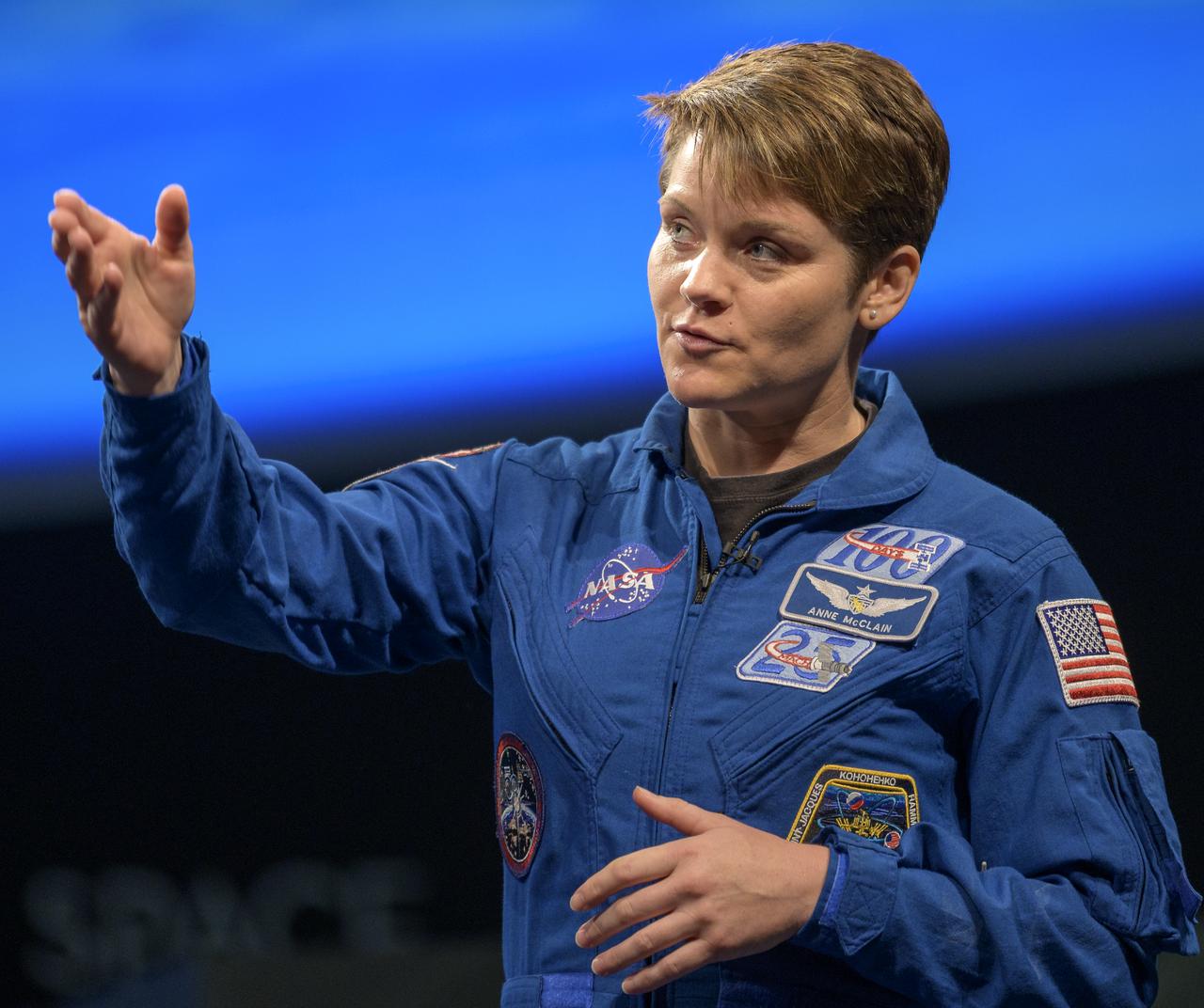 NASA astronaut Anne McClain talks about her experiences onboard the International Space Station, Tuesday, Jan. 14, 2020, at the Smithsonian National Air and Space Museum in Washington. McClain most recently spent 204 days living and working onboard the International Space Station as part of Expeditions 58 and 59. Photo Credit: (NASA/Bill Ingalls)