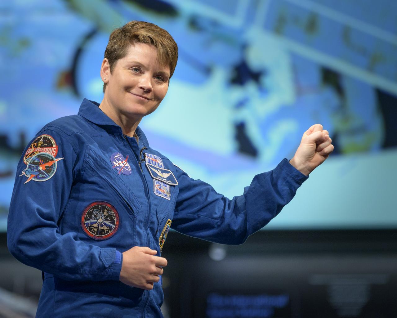 NASA astronaut Anne McClain talks about her experiences onboard the International Space Station, Tuesday, Jan. 14, 2020, at the Smithsonian National Air and Space Museum in Washington. McClain most recently spent 204 days living and working onboard the International Space Station as part of Expeditions 58 and 59. Photo Credit: (NASA/Bill Ingalls)