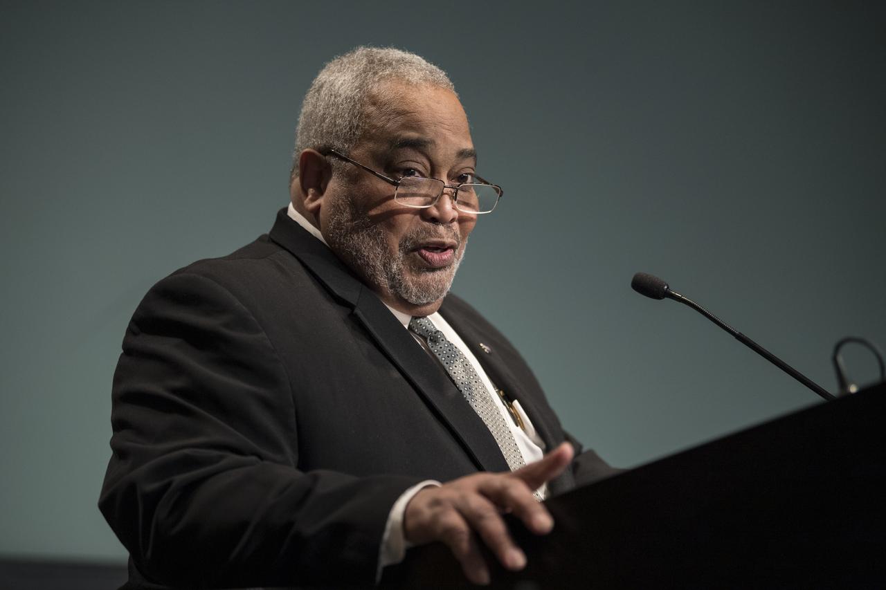 NASA Associate Administrator for Small Business, Glenn Delgado, speaks at the MLK Day of Service, Tuesday, January 21, 2020 at NASA Headquarters in Washington. Photo Credit: (NASA/Aubrey Gemignani)
