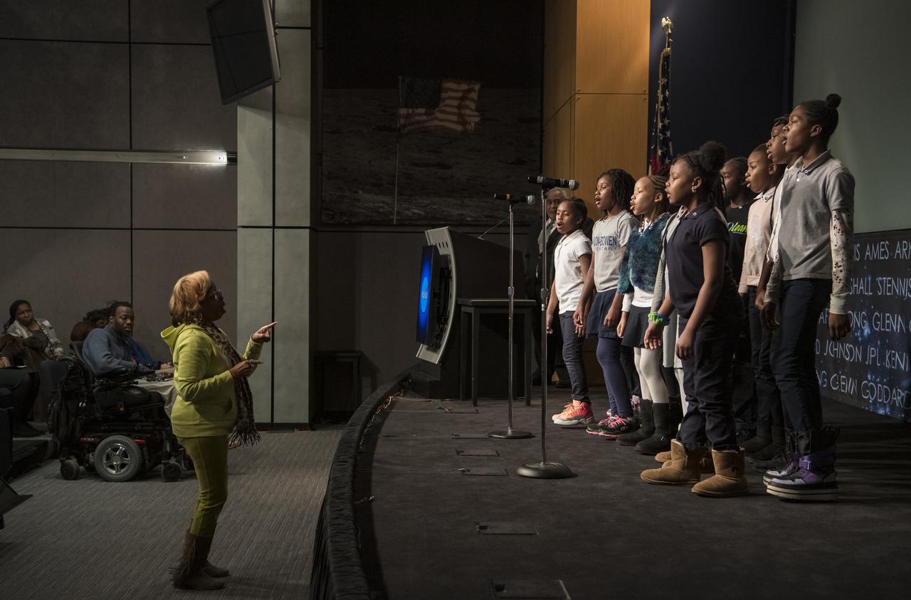 The Amidon-Bowen Elementary School choir performs at the MLK Day of Service, Tuesday, January 21, 2020 at NASA Headquarters in Washington. Photo Credit: (NASA/Aubrey Gemignani)