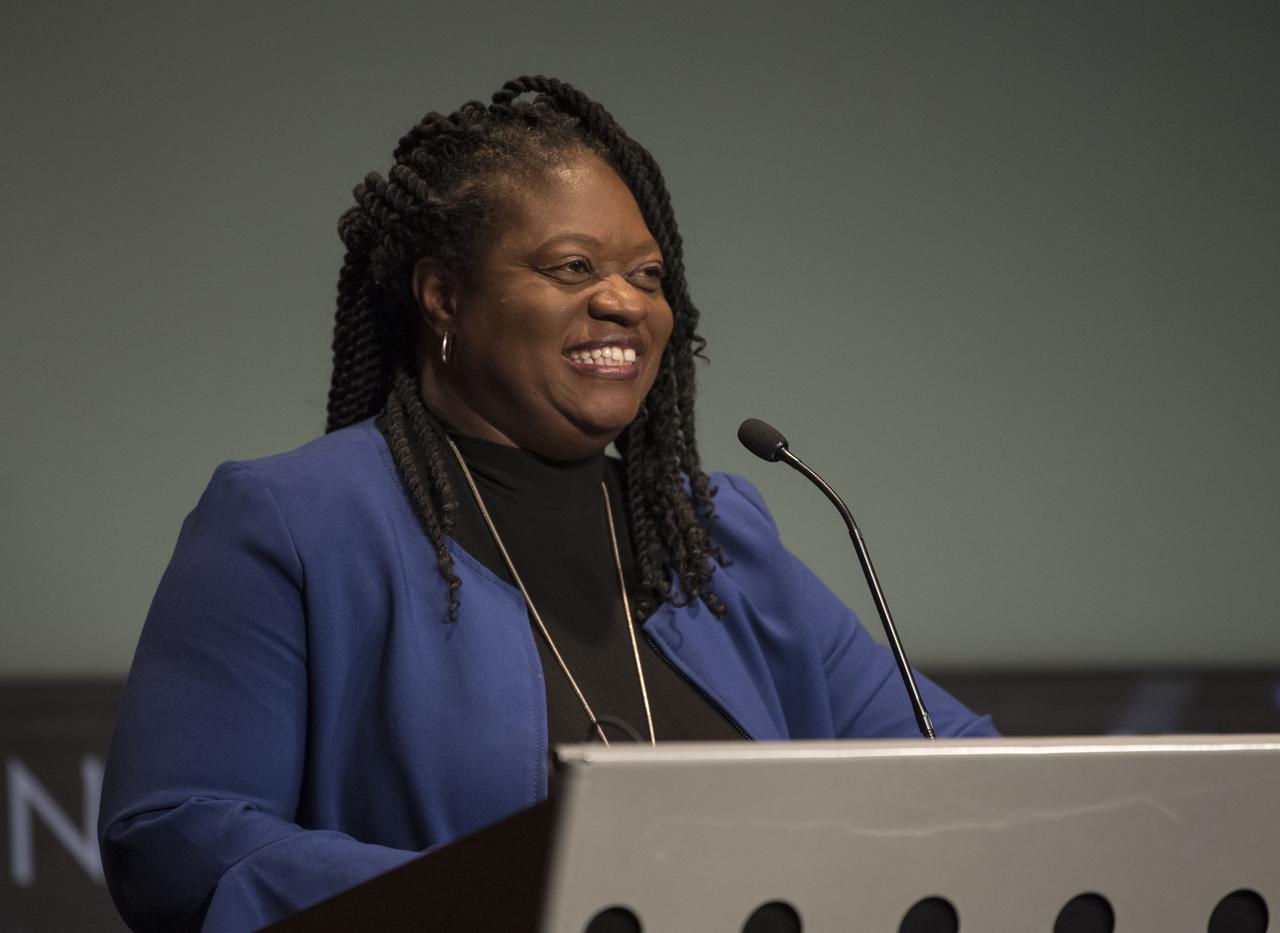 Crystal Moten, NASA Headquarters Office of Diversity and Equal Opportunity, speaks at the MLK Day of Service, Tuesday, January 21, 2020 at NASA Headquarters in Washington. Photo Credit: (NASA/Aubrey Gemignani)