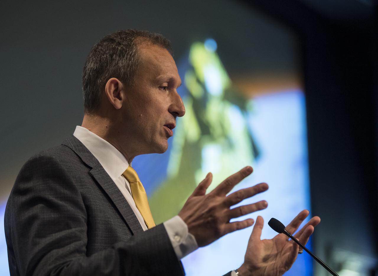 NASA associate administrator for Science, Thomas Zurbuchen, speaks at a renaming ceremony for the international ocean science satellite previously known as Sentinel-6A/Jason-CS, Tuesday, January 28, 2020, at NASA Headquarters in Washington. NASA and its European partners renamed the satellite Sentinel-6 Michael Freilich after NASA’s former director of the Earth Science division, Dr. Michael Freilich. Sentinel-6A Michael Freilich will observe and record global sea level changes and will be joined by an identical satellite slated to launch in 2025 for a total of ten years of targeted observations.” Photo Credit: (NASA/Aubrey Gemignani)