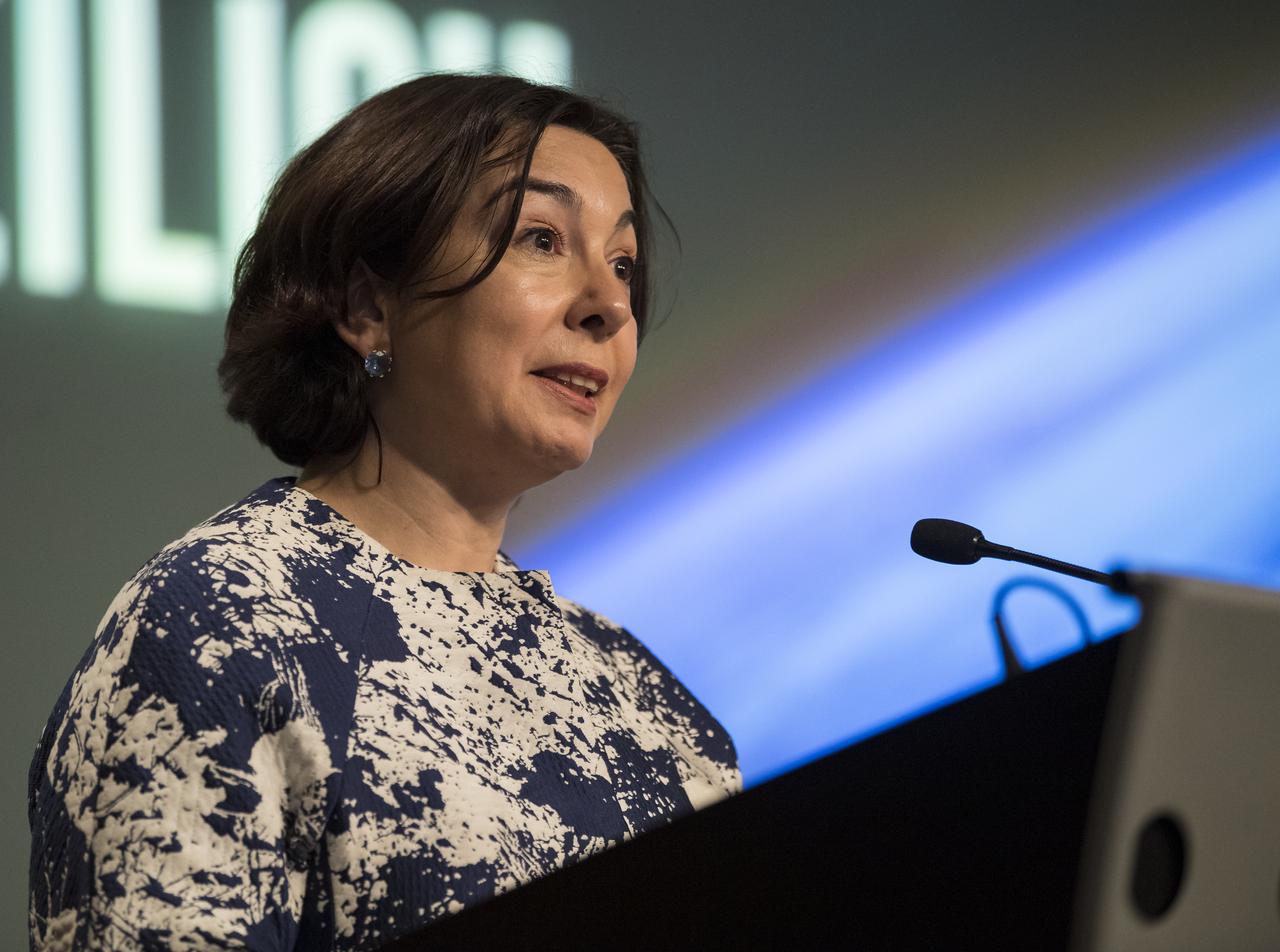 Head of Global Issues and Innovation of the European Union delegation to the United States, Mercedes Garcia Pérez speaks at a renaming ceremony for the international ocean science satellite previously known as Sentinel-6A/Jason-CS, Tuesday, January 28, 2020, at NASA Headquarters in Washington. NASA and its European partners renamed the satellite Sentinel-6 Michael Freilich after NASA’s former director of the Earth Science division, Dr. Michael Freilich. Sentinel-6A Michael Freilich will observe and record global sea level changes and will be joined by an identical satellite slated to launch in 2025 for a total of ten years of targeted observations.” Photo Credit: (NASA/Aubrey Gemignani)