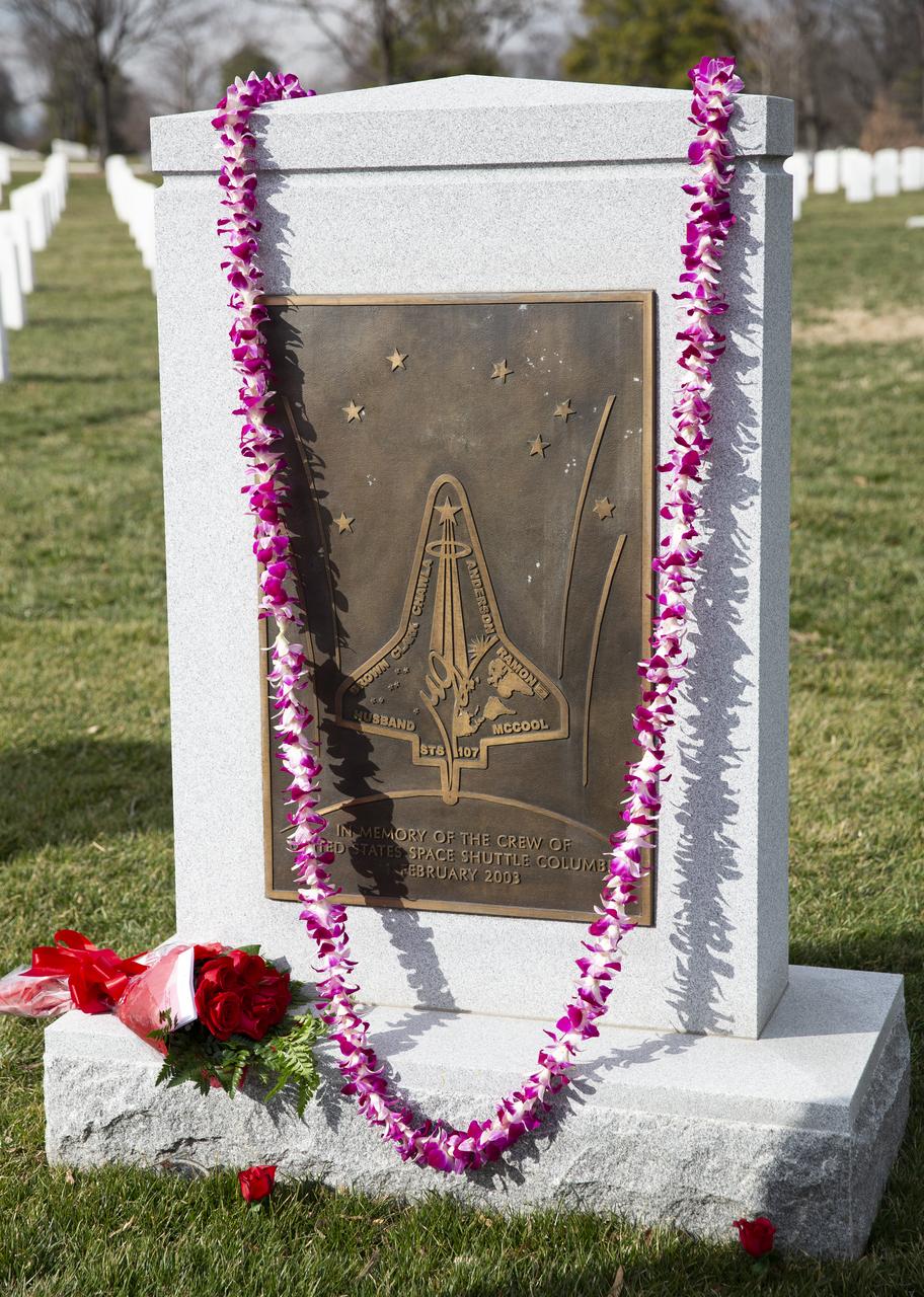 The Space Shuttle Columbia Memorial is seen after a wreath laying ceremony as part of NASA’s Day of Remembrance, Thursday, Jan. 30, 2020, at Arlington National Cemetery in Arlington, Va. The wreaths were laid in memory of those men and women who lost their lives in the quest for space exploration. Photo Credit: (NASA/Joel Kowsky)