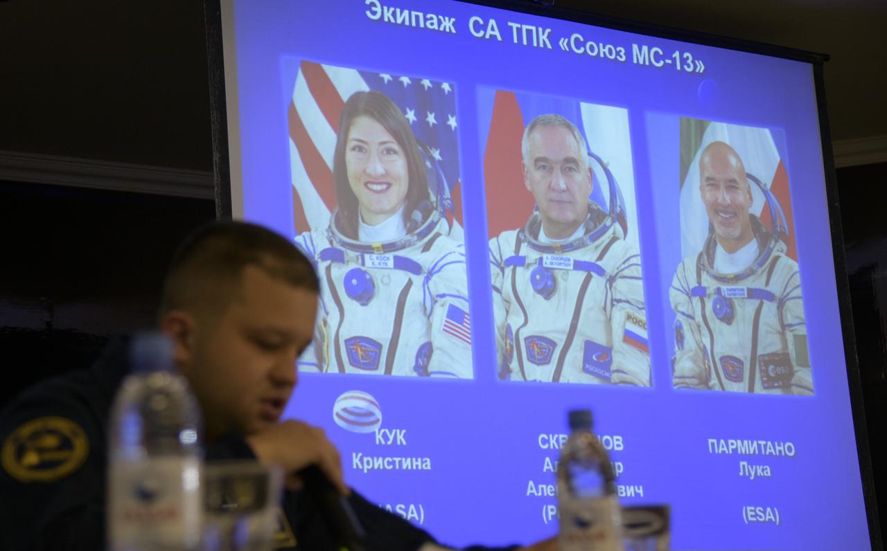 NASA, ESA, Roscosmos, and Russian Search and Recovery Forces meet at the Cosmonaut Hotel in Karaganda, Kazakhstan to discuss the readiness for the landing of Expedition 61 crew members Christina Koch of NASA, Alexander Skvortsov of the Russian space agency Roscosmos, and Luca Parmitano of ESA (European Space Agency) Tuesday, Feb. 4, 2020, at the Cosmonaut Hotel in Karaganda, Kazakhstan. Koch will be returning to Earth after logging 328 days in space --- the longest spaceflight in history by a woman --- as a member of Expeditions 59-60-61 on the International Space Station. Skvortsov and Parmitano will be returning after 201 days in space where they served as Expedition 60-61 crew members onboard the station. Photo Credit: (NASA/Bill Ingalls)