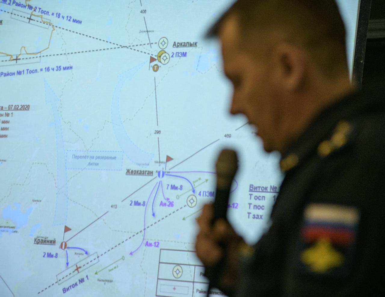 NASA, ESA, Roscosmos, and Russian Search and Recovery Forces meet at the Cosmonaut Hotel in Karaganda, Kazakhstan to discuss the readiness for the landing of Expedition 61 crew members Christina Koch of NASA, Alexander Skvortsov of the Russian space agency Roscosmos, and Luca Parmitano of ESA (European Space Agency) Tuesday, Feb. 4, 2020, at the Cosmonaut Hotel in Karaganda, Kazakhstan. Koch will be returning to Earth after logging 328 days in space --- the longest spaceflight in history by a woman --- as a member of Expeditions 59-60-61 on the International Space Station. Skvortsov and Parmitano will be returning after 201 days in space where they served as Expedition 60-61 crew members onboard the station. Photo Credit: (NASA/Bill Ingalls)