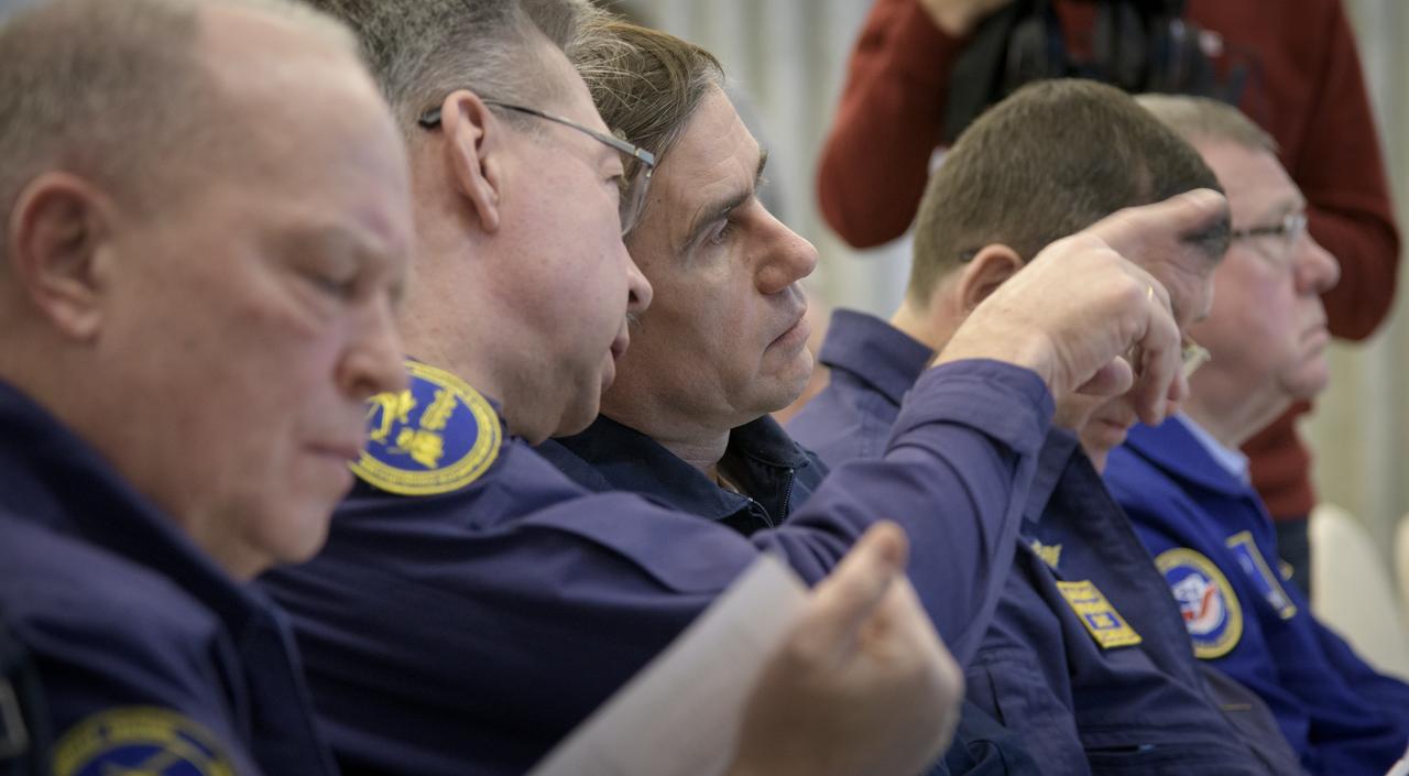 NASA, ESA, Roscosmos, and Russian Search and Recovery Forces meet at the Cosmonaut Hotel in Karaganda, Kazakhstan to discuss the readiness for the landing of Expedition 61 crew members Christina Koch of NASA, Alexander Skvortsov of the Russian space agency Roscosmos, and Luca Parmitano of ESA (European Space Agency) Tuesday, Feb. 4, 2020, at the Cosmonaut Hotel in Karaganda, Kazakhstan. Koch will be returning to Earth after logging 328 days in space --- the longest spaceflight in history by a woman --- as a member of Expeditions 59-60-61 on the International Space Station. Skvortsov and Parmitano will be returning after 201 days in space where they served as Expedition 60-61 crew members onboard the station. Photo Credit: (NASA/Bill Ingalls)
