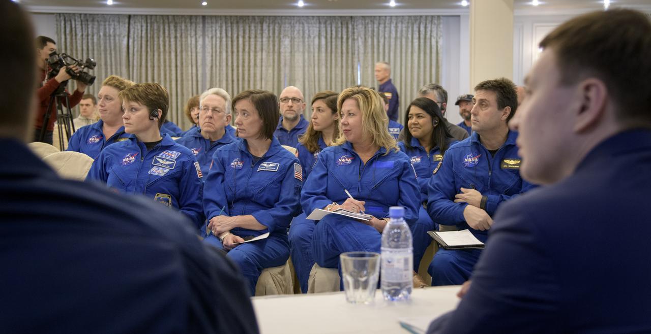 NASA, ESA, Roscosmos, and Russian Search and Recovery Forces meet at the Cosmonaut Hotel in Karaganda, Kazakhstan to discuss the readiness for the landing of Expedition 61 crew members Christina Koch of NASA, Alexander Skvortsov of the Russian space agency Roscosmos, and Luca Parmitano of ESA (European Space Agency) Tuesday, Feb. 4, 2020, at the Cosmonaut Hotel in Karaganda, Kazakhstan. Koch will be returning to Earth after logging 328 days in space --- the longest spaceflight in history by a woman --- as a member of Expeditions 59-60-61 on the International Space Station. Skvortsov and Parmitano will be returning after 201 days in space where they served as Expedition 60-61 crew members onboard the station. Photo Credit: (NASA/Bill Ingalls)