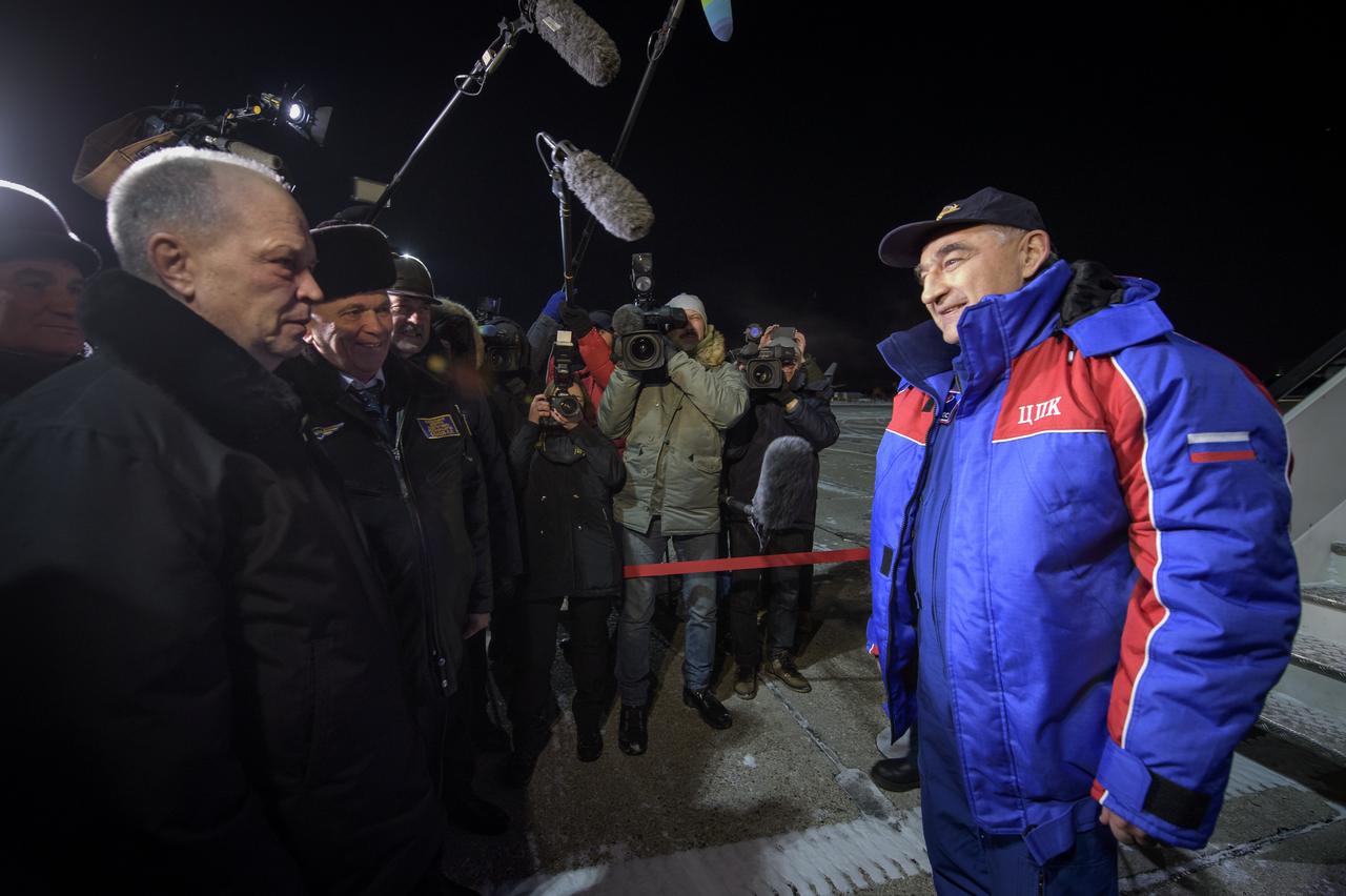 Officials, family and friends welcome home Roscosmos cosmonaut Alexander Skvortsov Thursday, Feb. 6, 2020 in Star City, Russia. Skvortsov and astronaut Luca Parmitano of ESA (European Space Agency) returned after 201 days in space where they served as Expedition 60-61 crew members onboard the International Space Station along with NASA astronaut Christina Koch who logged 328 days in space --- the longest spaceflight in history by a woman --- as a member of Expeditions 59-60-61 on the International Space Station. Photo Credit: (NASA/Bill Ingalls)