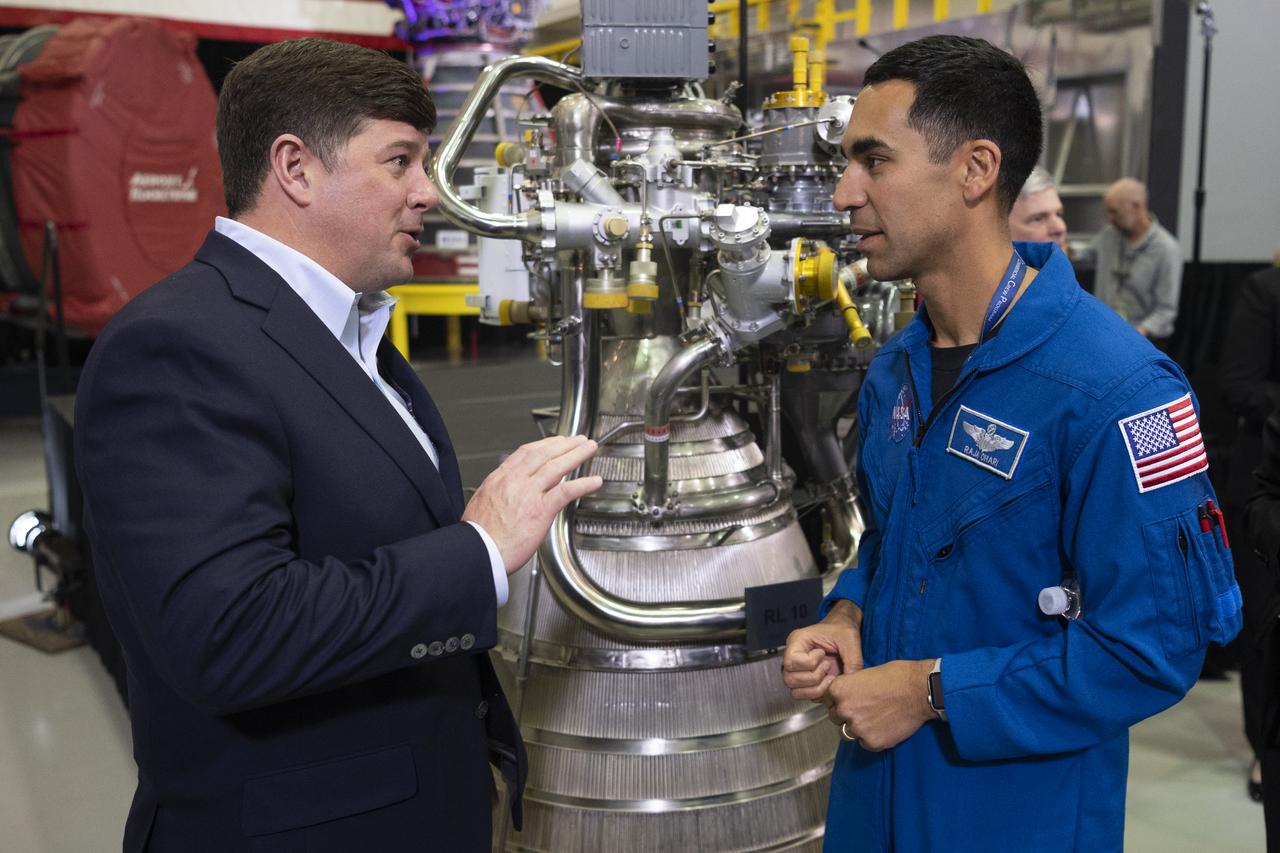 U.S. Representative Steven Palazzo (R-Miss.), left, speaks with NASA astronaut Raja Chari following the State of NASA address, Monday, Feb. 10, 2020, at Aerojet Rocketdyne’s facility at NASA’s Stennis Space Center near Bay St. Louis, Mississippi.  Photo Credit: (NASA/Joel Kowsky)