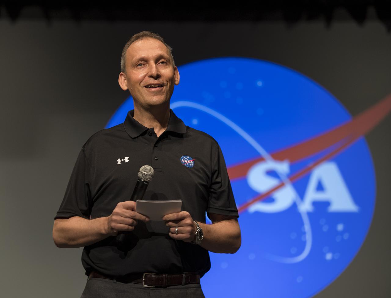 Associate Administrator of NASA's Science Mission Directorate, Thomas Zurbuchen, announces the official name, Perseverance, for the rover formerly known as Mars 2020, Thursday, March 5, 2020, at Lake Braddock Secondary School in Burke, Va. Zurbuchen made the final selection of the new name following a nationwide naming contest conducted in 2019 that drew more than 28,000 essays by K-12 students from every U.S. state and territory. Perseverance is currently at NASA's Kennedy Space Center in Florida being prepared for launch this summer. Photo Credit: (NASA/Aubrey Gemignani)