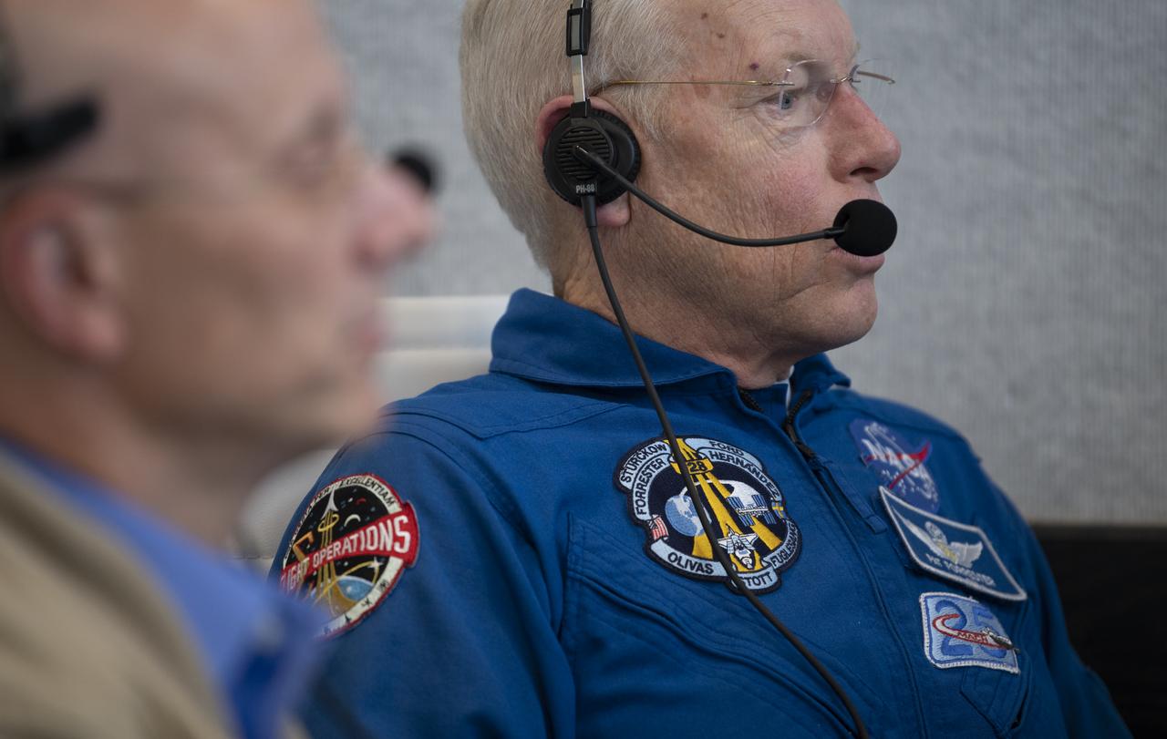 Pat Forrester, NASA’s chief of the astronaut office, monitors the launch of a SpaceX Falcon 9 rocket carrying the company's Crew Dragon spacecraft on the Demo-2 mission with NASA astronauts Douglas Hurley and Robert Behnken onboard, Saturday, May 30, 2020, in  firing room four of the Launch Control Center at NASA’s Kennedy Space Center in Florida. NASA’s SpaceX Demo-2 mission is the first launch with astronauts of the SpaceX Crew Dragon spacecraft and Falcon 9 rocket to the International Space Station as part of the agency’s Commercial Crew Program. The test flight serves as an end-to-end demonstration of SpaceX’s crew transportation system. Behnken and Hurley launched at 3:22 p.m. EDT on Saturday, May 30, from Launch Complex 39A at the Kennedy Space Center. A new era of human spaceflight is set to begin as American astronauts once again launch on an American rocket from American soil to low-Earth orbit for the first time since the conclusion of the Space Shuttle Program in 2011. Photo Credit: (NASA/Joel Kowsky)