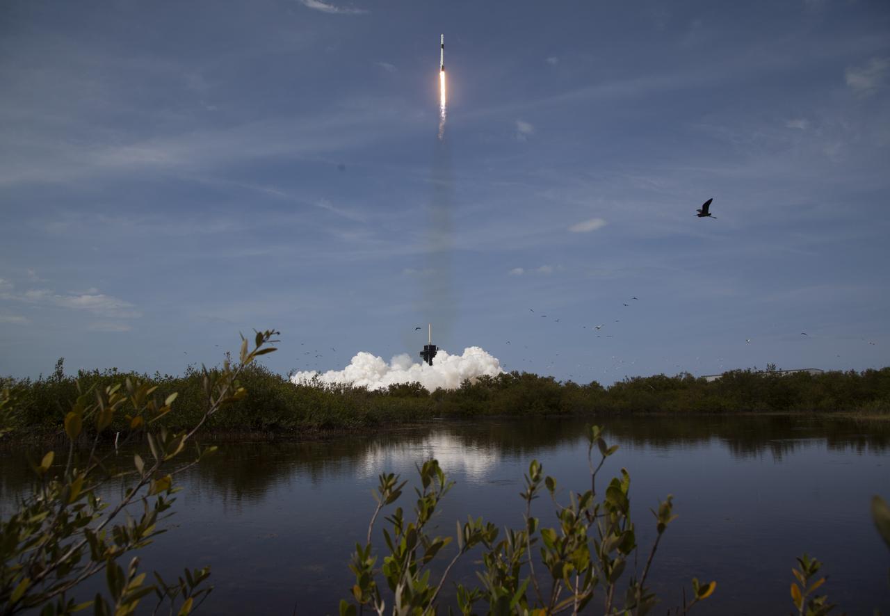 A SpaceX Falcon 9 rocket carrying the company's Crew Dragon spacecraft is launched from Launch Complex 39A on NASA’s SpaceX Demo-2 mission to the International Space Station with NASA astronauts Robert Behnken and Douglas Hurley onboard, Saturday, May 30, 2020, at NASA’s Kennedy Space Center in Florida. The Demo-2 mission is the first launch with astronauts of the SpaceX Crew Dragon spacecraft and Falcon 9 rocket to the International Space Station as part of the agency’s Commercial Crew Program. The test flight serves as an end-to-end demonstration of SpaceX’s crew transportation system. Behnken and Hurley launched at 3:22 p.m. EDT on Saturday, May 30, from Launch Complex 39A at the Kennedy Space Center. A new era of human spaceflight is set to begin as American astronauts once again launch on an American rocket from American soil to low-Earth orbit for the first time since the conclusion of the Space Shuttle Program in 2011. Photo Credit: (NASA/Joel Kowsky)